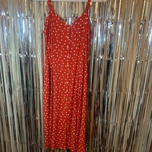 Red polka dot button dress